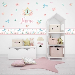 Kit Adesivo de Parede Jardim + 03 Faixas + Nome Personalizado Decoração Quarto Papel de Parede - loja online