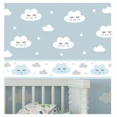 Faixa Adesiva Decorativa Nuvem azul - Adesivo de Parede Infantil - Decoração Quarto de Menino - comprar online
