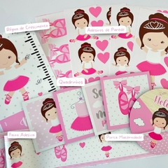Adesivo de Parede + Faixas + Régua + Porta Maternidade + Quadros Bailarina - Decoração Quarto de Menina - loja online