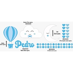 Adesivo de Parede + Faixas + Régua + Porta Maternidade + Quadros Chuva de Amor Azul - Decoração Quarto de Bebê - loja online