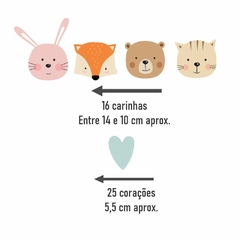 Kit Adesivo de Parede Carinhas animais e corações - Adesivo de Parede Decoração Quarto de Menina - Studio Algo Mais