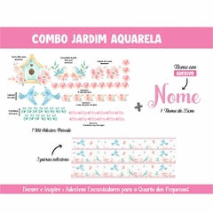Kit Adesivo de Parede Jardim + 03 Faixas + Nome Personalizado Decoração Quarto Papel de Parede - Studio Algo Mais