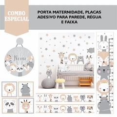 Adesivo de Parede + Faixas + Régua + Porta Maternidade + Quadros Animais Escandinavos