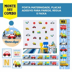 Adesivo de Parede + Faixas + Régua + Porta Maternidade + Quadros Carrinhos Coloridos