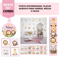 Adesivos de Parede + Faixas + Régua + Porta Maternidade + Quadros Safari Baby - Decoração Quarto de Menina