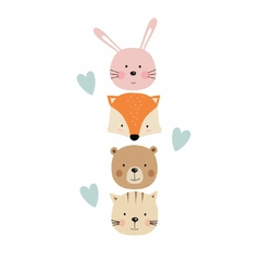 Kit Adesivo de Parede Carinhas animais e corações - Adesivo de Parede Decoração Quarto de Menina - comprar online