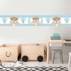 Faixa Adesiva Decorativa Ursinho Baloeiro - Adesivo de Parede Infantil - Decoração Quarto de Menino