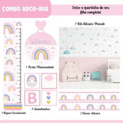Adesivos de Parede + Faixas + Régua + Porta Maternidade + Quadros Arco Iris Boho - loja online