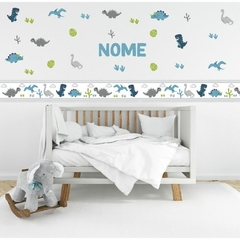 Kit Adesivo de Parede Dinossauro + 03 Faixas + Nome Personalizado Decoração Quarto Papel de Parede - loja online