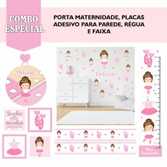Adesivo de Parede + Faixas + Régua + Porta Maternidade + Quadros Bailarina - Decoração Quarto de Menina