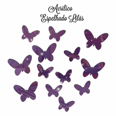 Kit 13 Borboletas em Acrílico Espelhado Lilás - Decoração Parede - Quartos - Brilhante Elegante e Moderno