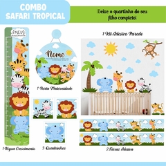 Adesivo de Parede + Faixas + Régua + Porta Maternidade + Quadros Safari Tropical - Decoração Quarto de Menino Infantil - Studio Algo Mais