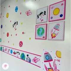 Adesivo de Parede + Faixas + Régua + Porta Maternidade + Quadros Astronauta Rosa e Branco na internet