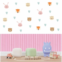 Kit Adesivo de Parede Carinhas animais e corações - Adesivo de Parede Decoração Quarto de Menina na internet