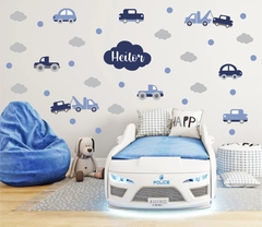 Kit Adesivo de Parede Carros - Papel de Parede Carrinhos Quarto Infantil Nome Personalizado - Adesivo de Parede Infanti - comprar online