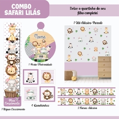 Adesivos de Parede + Faixas + Régua + Porta Maternidade + Quadros Safari Lilás