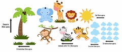 Adesivo de Parede + Faixas + Régua + Porta Maternidade + Quadros Safari Tropical - Decoração Quarto de Menino Infantil - comprar online