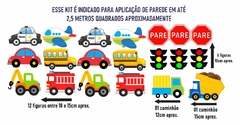 Adesivo de Parede + Faixas + Régua + Porta Maternidade + Quadros Carrinhos Coloridos - comprar online