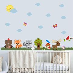 Kit Adesivo de Parede Bosque, Nuvens e Graminhas - Papel de Parede Infantil