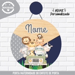 Porta Maternidade Nome Personalizado Safari Tons de Azul na internet