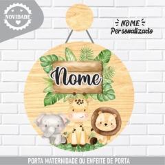Porta Maternidade Nome Personalizado Safari Plaquinha Madeira