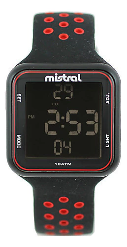 Rejoj Mistral Gdm-066 Digital Sumergible Crono Alarma Malla Negro/rojo