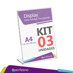 Display Expositor Acrílico A4 Em L Mesa Balcão Kit 3 unidades