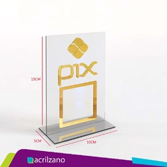 PLACA BANCADA QR CODE VERTICAL T ACRÍLICO TRANSPARENTE E DOURADO - AZ Loja