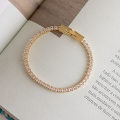Pulseira Riviera Cravejada de Zircônia Banhada a Ouro 18k Hipoalergênica Fecho Trava