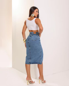 Saia midy slim sem lycra com fenda, Revesst jeans 39287 - loja online