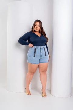 Short jeans plus size sem lycra com detalhe de zíper refilado, Revesst jeans 42620 - comprar online