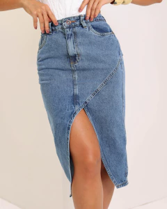 Saia midy slim sem lycra com fenda, Revesst jeans 39287 - Revesst Jeans