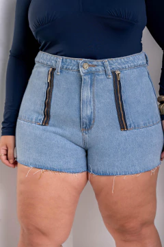 Short jeans plus size sem lycra com detalhe de zíper refilado, Revesst jeans 42620 - loja online