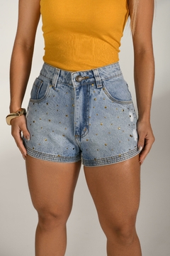 Short Jeans Feminino Sem Lycra Cintura Alta Detalhe De Brilho, Revesst Jeans. 41650