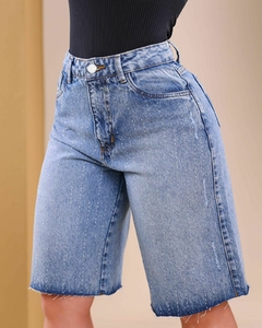 Pedal Jort Bermuda Jeans Feminino Sem Lycra, Cintura Alta Detalhe De Brilho, Revesst Jeans. 41130 - comprar online