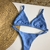 Biquíni Triângulo + Tira Fina Azul Pastel Canelado - Dendê na Praia