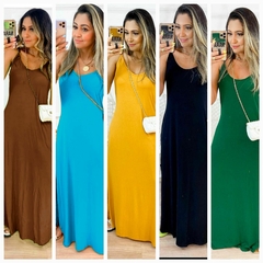 Coleção Beira -Mar Vestido Longo com fenda na perna, bolsos laterais em Malha Viscolycra, vestindo do P ao Gg. 430 - comprar online