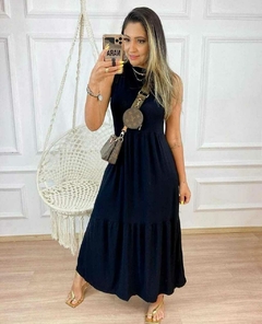 Vestido Cavado Estilo Zara com meia gola, em Malha Viscolycra Midi 442