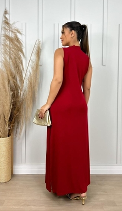 Vestido Longuete com bolsos laterais e fenda na perna, tecido malha Viscolycra. Vestindo P ao GG - 472 - Carla Graciano Store