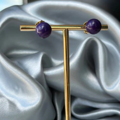 BRINCO BOLA 10MM- ÁGATA ROXA - Nova Topázio