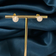 BRINCO BOLA 8MM- QUARTZO ROSA - Nova Topázio