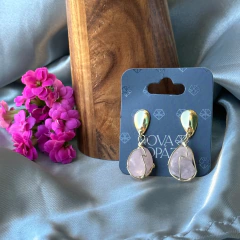 BRINCO DE CESTA (OURO)- QUARTZO ROSA - Nova Topázio