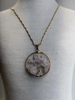 PINGENTE ÁRVORE DA VIDA (PRATA)- QUARTZO ROSA