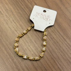 PULSEIRA CORRENTE COM PEDRAS COLADAS (OURO)- QUARTZO ROSA