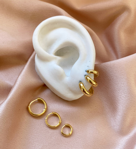 Trio Argolinha Lisa Folheado a Ouro 18k