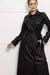 Sobretudo Feminino Em Couro (pu) E Poliester Midi Com Cinto - TG STORE 