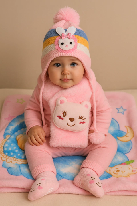 Kit Acessórios Inverno Bebês Tg Store - Manta E Touca