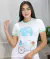 Camiseta Feminina T- shirt luxo, blusinha com aplicação em pedraria e fita