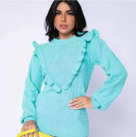 BLUSA FEMININA DE TRICOT TRICOT BABADO LUTECIA