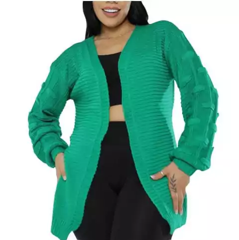 CARDIGAN CASACO FRIO TRICOT POM POM PIPOCA MANGA